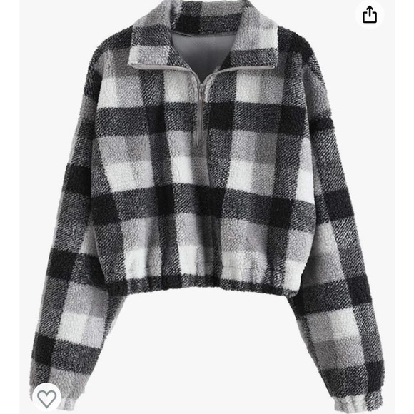 Zaful Jackets & Blazers - New ZAFUL Women's Faux Fur Pullover Half Zip Long Sleeve Crop Sweatshirt Tops